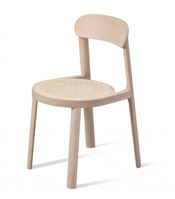 Brulla Stuhl Esche Miniforms: Heller Holzstuhl mit geflochtener Sitzfläche, modernes Design für Esszimmer und Wohnbereich.